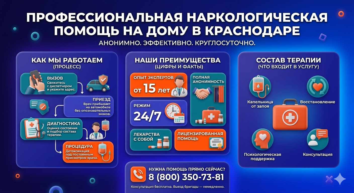 Инфографика о принципах лечения алкоголизма на дому в Ждановке: этапы вызова нарколога, преимущества анонимной детоксикации и состав медицинской помощи.